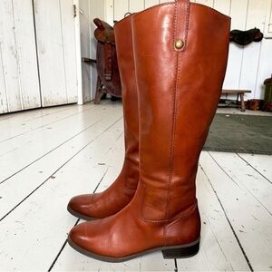 INC International Concepts Fawne Cognac Tall Leather Riding Boots Size 7